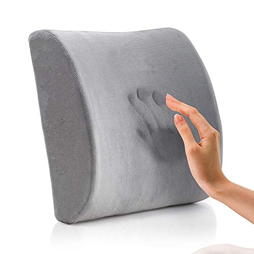 Ecloud Shop Almohadilla de Soporte Lumbar de Espuma de Memoria con cojín Trasero, Correa Ajustable, Alivio de la Almohada para el Dolor de Espalda Adecuado para la Silla de Oficina, Gris