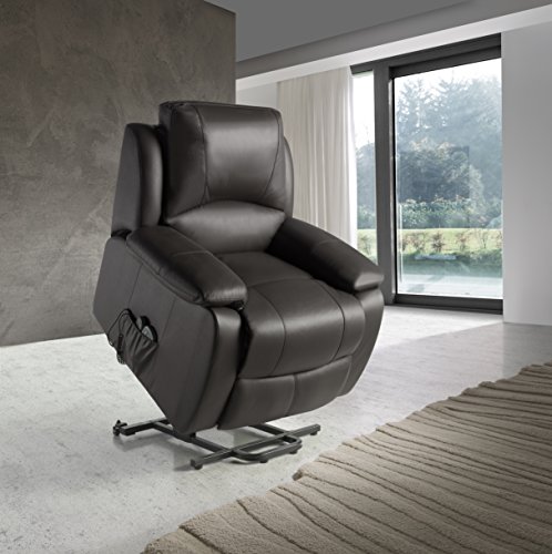 ECODE Sillón relax piel de vacuno, con sistema elevador ,masaje programable y calor lumbar ECO-8620UP