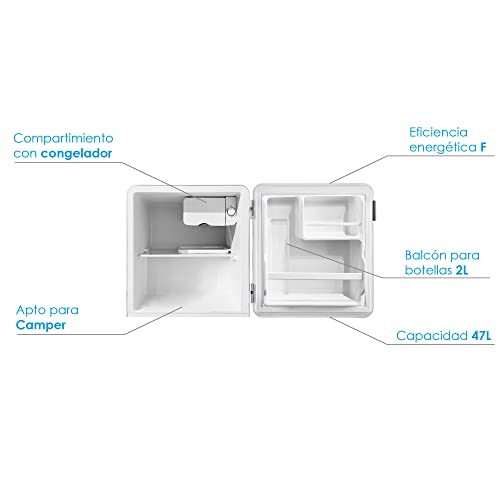 Edesa | Frigorífico Table Top Retro | Modelo EFS-0411 WH |Alto de 0,48 m | Capacidad de 47 litros | Apto para Camper | Clase de Eficiencia energética F | Acabado en Color Blanco