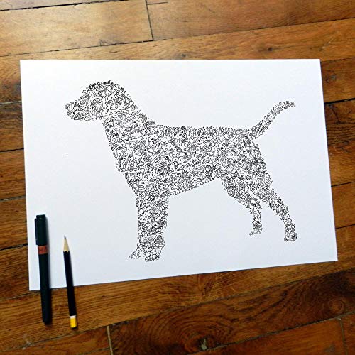 El labrador retriever de impresión con garabatos en el interior de la silueta del perro | Muchos detalles sobre cobrador perdiguero de Labrador | cartel de arte de ilustración en blanco y negro