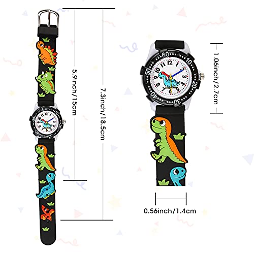 El Reloj de Niños de Vinmori, Reloj de Cuarzo con Dibujos Animados Bonitos de 3D a Prueba de Agua Regalo para Chicos Niños y Niñas A-Dinosaurio Negro