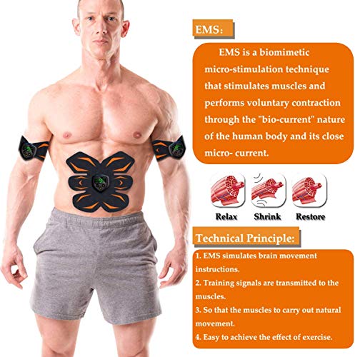 Electroestimulador Muscular, Abdominales Cinturón, Estimulador Muscular Abdominales, Masajeador Eléctrico Cinturón con USB, EMS Ejercitador del Abdomen/Brazo/Piernas/Cintura (Hombre/Mujer) (Negro)