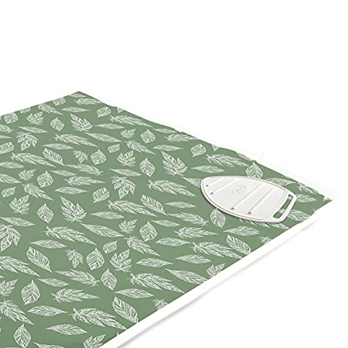 Encasa Homes Alfombrilla de Planchar (120 x 70 cm) con Acolchado de 3mm y Soporte de Plancha de Silicona para Planchar a Vapor sobre la Mesa o la Cama - Resistente al Calor, portátil-Big Leaves Green