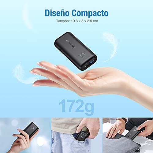 EnergyCell Mini Power Bank 10000mAh Batería Externa con Salida de 2.4A Carga rápida para Dispositivos Inteligentes-Negro