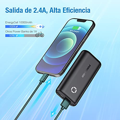 EnergyCell Mini Power Bank 10000mAh Batería Externa con Salida de 2.4A Carga rápida para Dispositivos Inteligentes-Negro