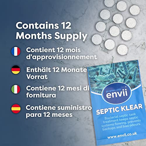 envii Septic Klear – Tratamiento para fosas sépticas, Elimina olores y desatasca Incluso en Invierno – 24 Tabletas