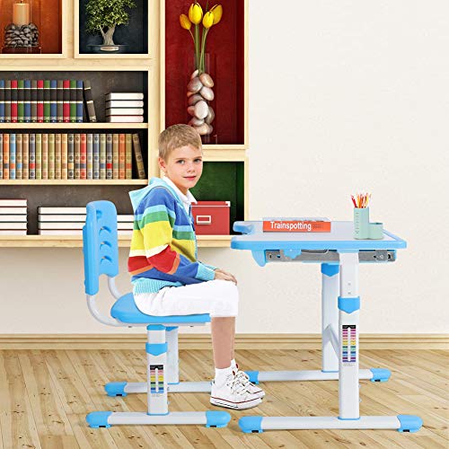 Escritorio Para Niños Juego De Escritorio Para Niños Altura Ajustable Escritorio Infantil Reguable En Altura Con Cajones Cajas De Lápices Estantes De Lectura Ortesis Mesa Infantil Con Silla Ergonómica