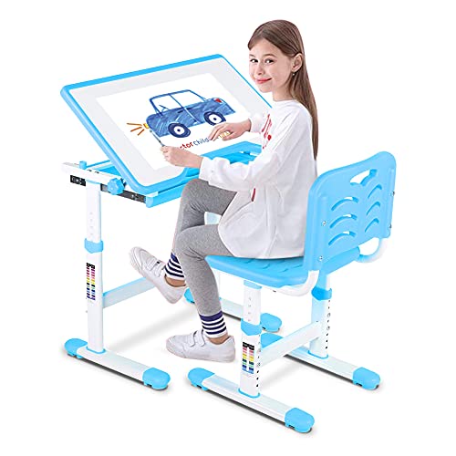 Escritorio Para Niños Juego De Escritorio Para Niños Altura Ajustable Escritorio Infantil Reguable En Altura Con Cajones Cajas De Lápices Estantes De Lectura Ortesis Mesa Infantil Con Silla Ergonómica