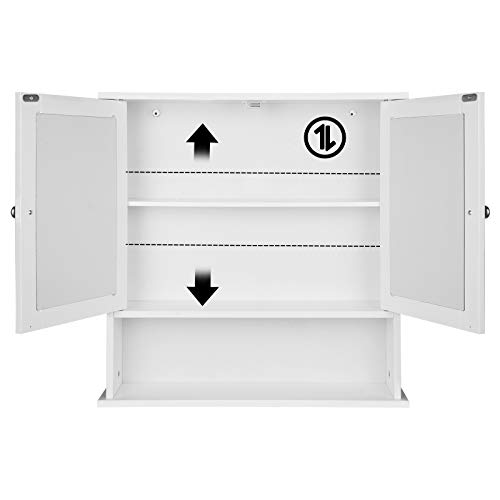 eSituro Mueble Suspendido de Espejo Mueble Colgante Armario de Ducha Armario de Pared con Toallero y Estante de Medicamentos Armario de Baño con Puertas Blanco 56x58,3x13cm SBP0028