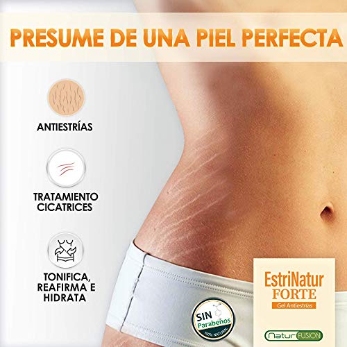 ESTRINATUR FORTE | Gel Antiestrías Nº1 | Previene y Elimina eficazmente las Estrías | Tratamiento ideal para Mujeres Embarazadas, Adolescentes y Deportistas | Fórmula 0% Parabenos – 200 ML