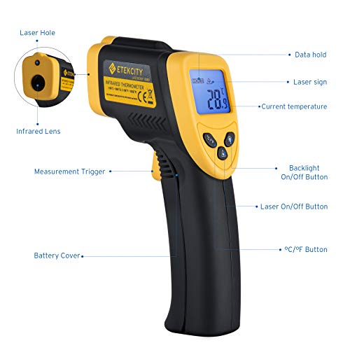 Etekcity Lasergrip 1080 Termómetro Infrarrojo Láser, -50 ℃ a 550℃, Medidor IR Digital sin Contacto, Pistola de Temperatura, LCD Iluminación, Amarrillo/Negro