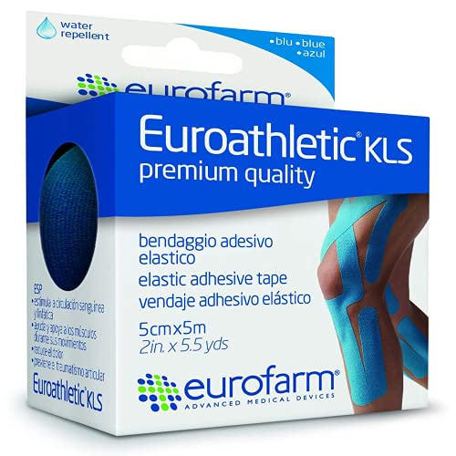 Euroathletic KLS(m 5 x cm 5) Cinta Elástica Adhesiva Deportiva Color Azul Para la Kinesioterapia, Resistente al Agua, Puede Ser Utilizado en la Piscina