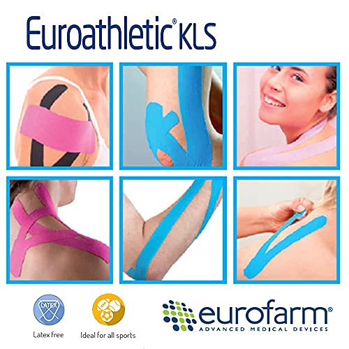 Euroathletic KLS(m 5 x cm 5) Cinta Elástica Adhesiva Deportiva Color Azul Para la Kinesioterapia, Resistente al Agua, Puede Ser Utilizado en la Piscina