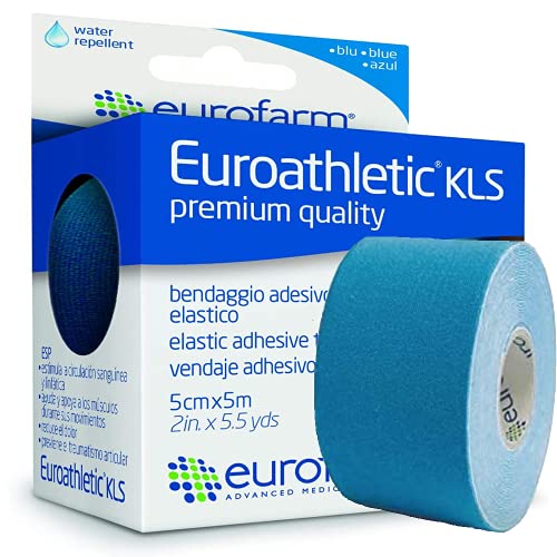 Euroathletic KLS(m 5 x cm 5) Cinta Elástica Adhesiva Deportiva Color Azul Para la Kinesioterapia, Resistente al Agua, Puede Ser Utilizado en la Piscina