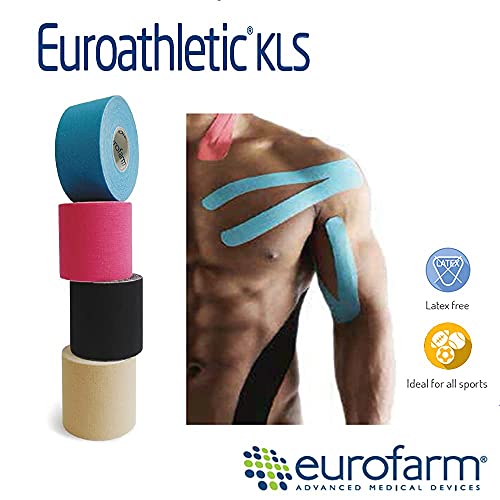 Euroathletic KLS(m 5 x cm 5) Cinta Elástica Adhesiva Deportiva Color Azul Para la Kinesioterapia, Resistente al Agua, Puede Ser Utilizado en la Piscina