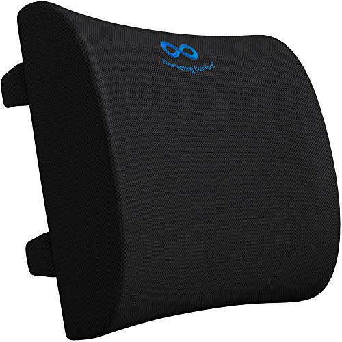 Everlasting Comfort Cojín lumbar de apoyo para la silla de oficina y asiento del coche - Cojín viscoelástico de espuma de memoria pura para la parte baja de la espalda - Respaldo ergonómico (Negro)