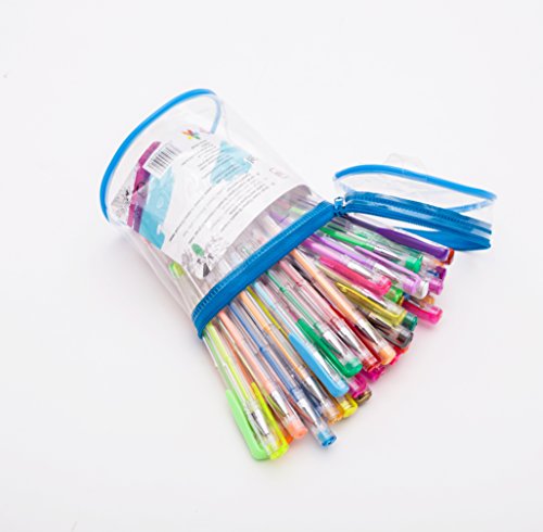 Exerz Bolígrafos de gel de colores 60pz en cubeta PVC, incluye esferos con tonos de escarcha, neón, metálicos, neón escarchado, pastel, arcoíris y clásicos