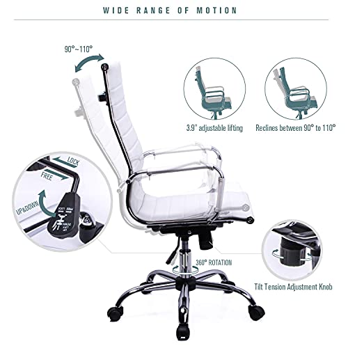 Exofcer Silla de Escritorio Ergonomica Silla de Oficina Giratoria con Respaldo Alto Silla de Computadora de Oficina (Blanco)