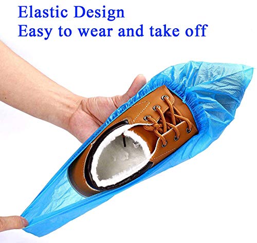 EzLife Cubrezapatos Desechables Impermeables, 100 Piezas Antideslizante Cubiertas de Plástico CPE, Protector de Zapatos Desechables ExtrafuerteTalla única