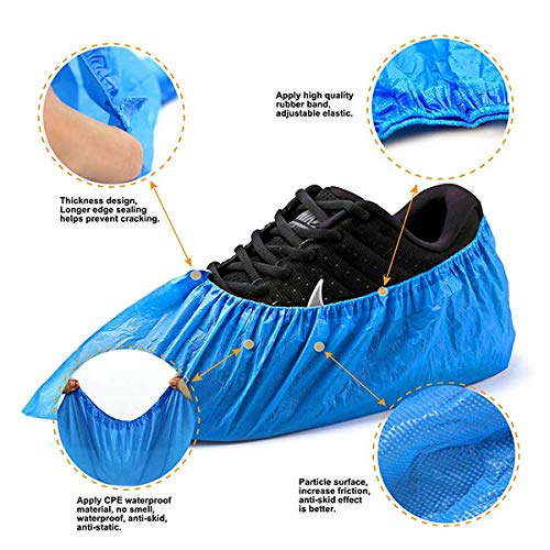 EzLife Cubrezapatos Desechables Impermeables, 100 Piezas Antideslizante Cubiertas de Plástico CPE, Protector de Zapatos Desechables ExtrafuerteTalla única