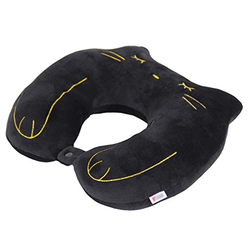 Fablcrew. Almohadas de Viaje cojín descansa de Cuello en Forma de U Almohada de sueño cojín de relajación para Adulto Viaje Coche avión, algodón, Gato Negro, 30 * 30CM