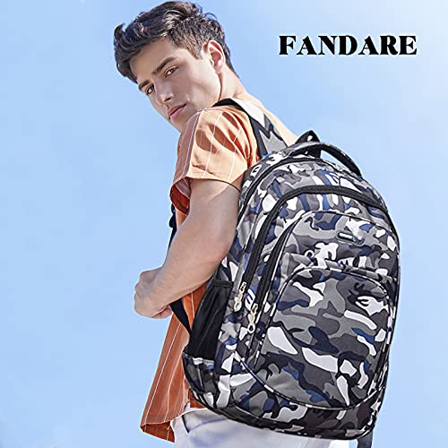 FANDARE Camo Mochila Mochilas Tipo Casual Bolsas Escolares Niña Niño Bolsa de Viaje Bolsos de Mujer Hombre Adolescente Al Aire Libre Partido Viaje Daypack Impermeable Poliéster Azul