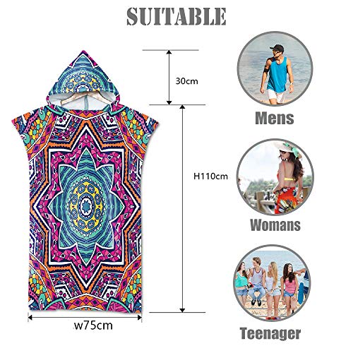 Fansu Impresión geométrica Poncho Toalla con Capucha, Adulto Verano Playa Natación Surf Albornoz para Cambiarse de Ropa Toalla de Microfibra Albornoces Nadar Playa Baño (75 * 110cm,J)