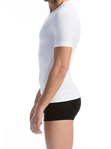 Farmacell Man 419B (Blanco, S) Camiseta Media Manga Hombre Modeladora de Contención Hilado Breeze refrescante y Ligero