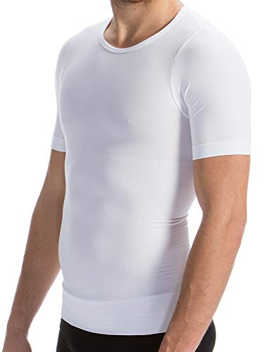 Farmacell Man 419B (Blanco, S) Camiseta Media Manga Hombre Modeladora de Contención Hilado Breeze refrescante y Ligero