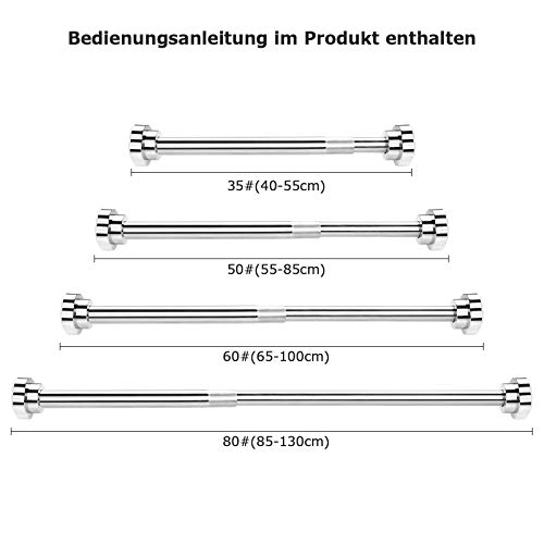 Fazusen Barra telescópica de acero inoxidable sin taladrar, longitud ajustable para toallero, barra de cortina de ducha, barra de armario (cromo, 80 (85 – 130 cm)