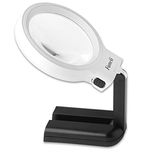 FC Optics Lupa de Pie Grande con Luz LED, Aumento de 2X 4X - Lupa Plegable de Manos Libres con Soporte - Lupa Escritorio para Lectura, Costura, Modelismo, Soldar y Oficina