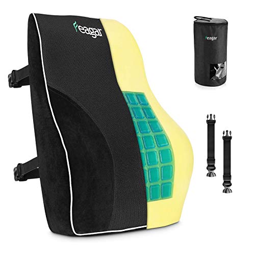 Feagar Cojin Lumbar Coche con Esponja Memoria, Respaldo Lumbar Soporte de Espalda por Office Negro (Esponja&Gel)