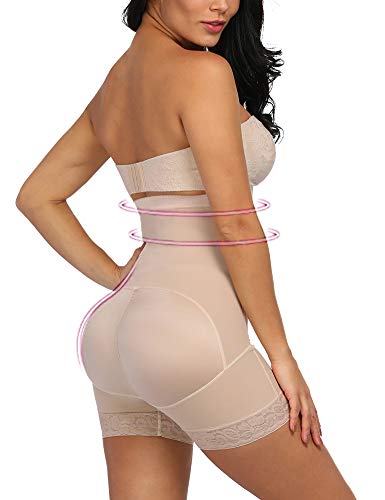 FeelinGirl Faja de Cintura Alta Patalón Modelador para Mujer Shapewear Lumbar Adelgazante Thigh Slimmer Beige Cintura 78-84cm(L/Talla 40-42)