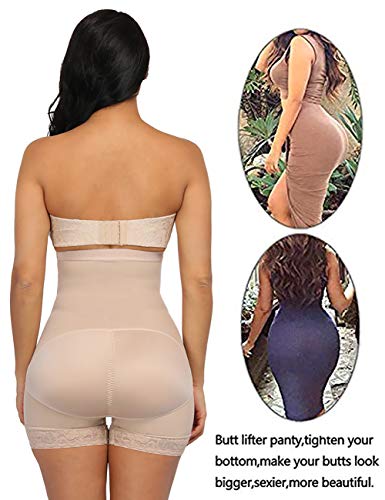 FeelinGirl Faja de Cintura Alta Patalón Modelador para Mujer Shapewear Lumbar Adelgazante Thigh Slimmer Beige Cintura 78-84cm(L/Talla 40-42)