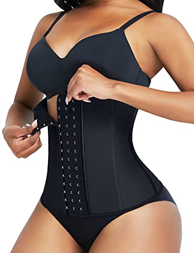 FeelinGirl Faja Deportiva Mujer 9 Aceros Deshuesados Látex Corsé de Entrenamiento Transpirable Faja Lumbar con Ganchos Negro Cintura 82-88cm(XXL/Talla 44)