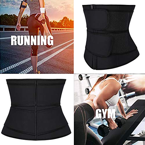 FeelinGirl Mujer Corsé Caucho con Cinturón con Bolsillo Interior Entrenador de Cintura Faja Lumbar Reductora con 7 Huesos Aceros Underbust con Cremallera y Velcro Waist Trainer Negro 8XL/Talla 56