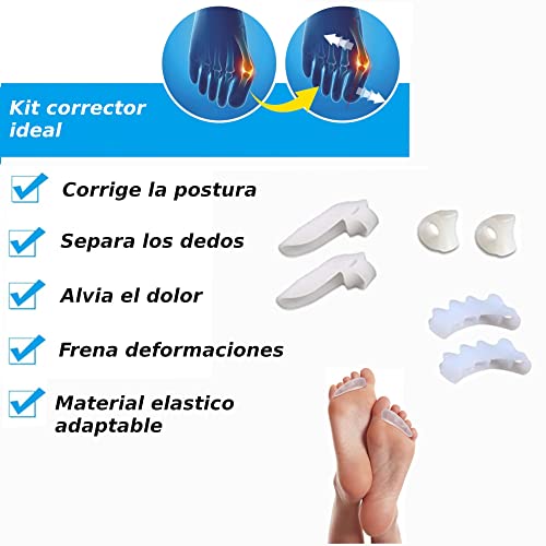 FEETHEALTH 2 corrector de juanete, 4 separadores de dedos del pie de gel. Kit de 6 piezas alivia dolores para corregir y separar los dedos del pie con dos piezas adicionales.