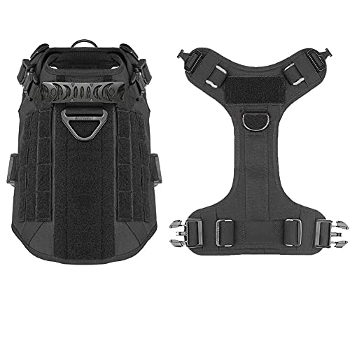 FEimaX Arnés Perro Grande Mediano Militar Chaleco de Entrenamiento Ajustable para Perros con Anillo de aleación Anti-tirón y Sistema Molle Chaleco de Trabajo de Perro para Caminar Cazar (Negro, XL)