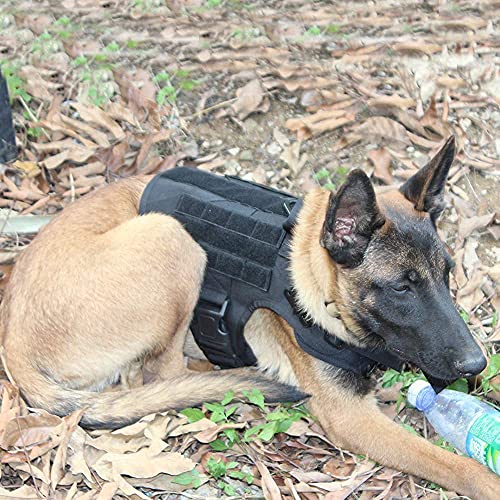 FEimaX Arnés Perro Grande Mediano Militar Chaleco de Entrenamiento Ajustable para Perros con Anillo de aleación Anti-tirón y Sistema Molle Chaleco de Trabajo de Perro para Caminar Cazar (Negro, XL)