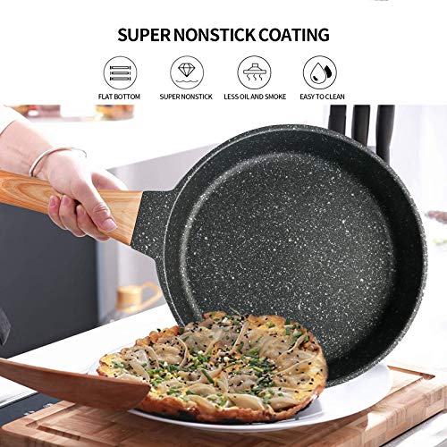 Fesha Sartén antiadherente de 20 cm, sartén de piedra antiadherente, sartén pequeña para tortilla de huevos con mango de baquelita, compatible con inducción