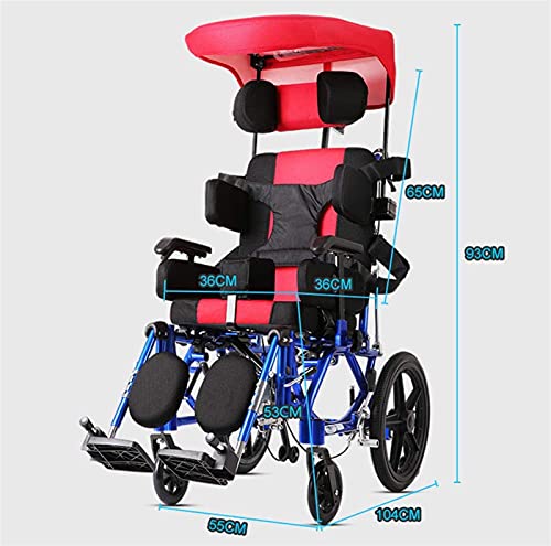 FGVDJ Coche para Silla de Ruedas para Adultos/niños con parálisis Cerebral, Carro reclinable Plano reclinable Completo de ángulo Ajustable con Cinturones de Seguridad para pa