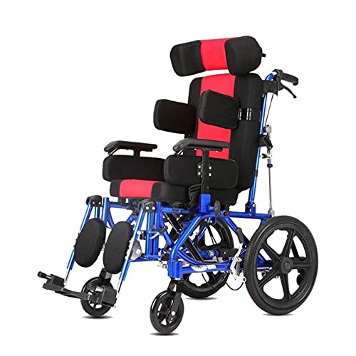 FGVDJ Coche para Silla de Ruedas para Adultos/niños con parálisis Cerebral, Carro reclinable Plano reclinable Completo de ángulo Ajustable con Cinturones de Seguridad para pa