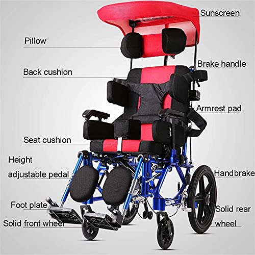 FGVDJ Coche para Silla de Ruedas para Adultos/niños con parálisis Cerebral, Carro reclinable Plano reclinable Completo de ángulo Ajustable con Cinturones de Seguridad pa