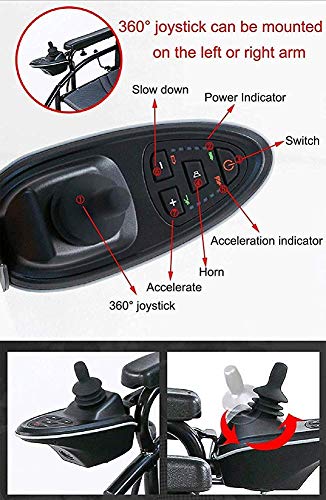 FGVDJ Silla de Ruedas eléctrica para Trabajo Pesado, Silla de Ruedas eléctrica Plegable y Liviana, 360 ?? Joystick, Capacidad de Peso 150K