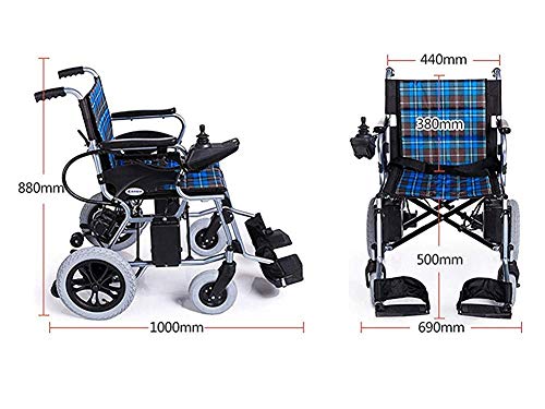 FGVDJ Silla de Ruedas eléctrica Silla de Ruedas motorizada Plegable Aleación de Aluminio Ayuda de Movilidad compacta Silla de Ruedas Scooter de Movilidad (Cuadrícula Azul)