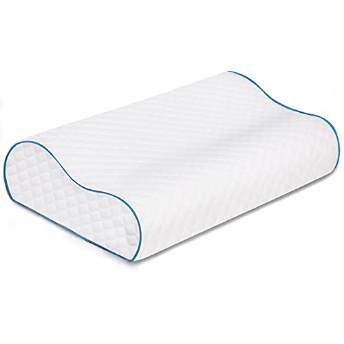 Findigit Almohada Espuma de Memoria, Almohada Viscoelastica, Almohada de Altura Seleccionable, Almohada Cervical, Almohada Ortopédica para Cama, Funda Extraíble y Lavable (Cielo Azul)