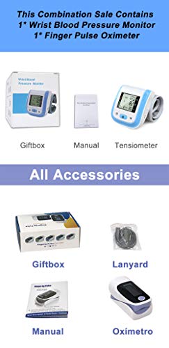 Finger Pulse Oximeter SpO2 Saturation Meter Oximetro Digital Wrist Blood Pressure Monitor Medical Sphygmomanometer Tensiometer (Blue)