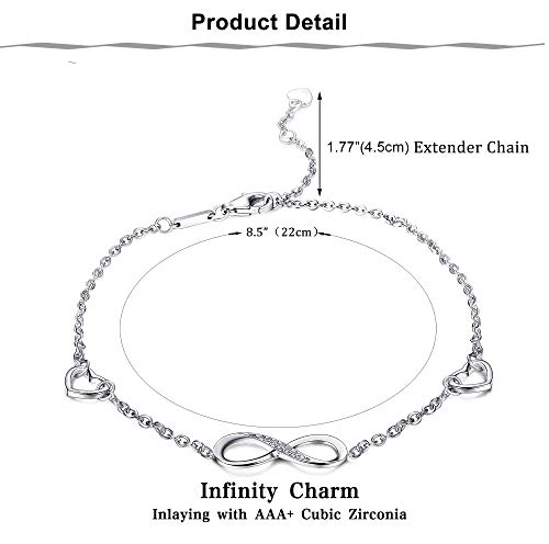 Finrezio Infinito Tobillera De Plata Esterlina 925 para Mujeres Niñas Ajustable Joyería De Pie Pulsera De Tobillo Regalo para El Día De La Madre