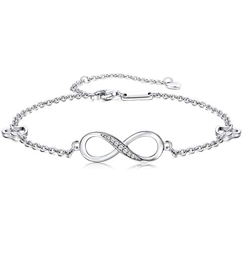 Finrezio Infinito Tobillera De Plata Esterlina 925 para Mujeres Niñas Ajustable Joyería De Pie Pulsera De Tobillo Regalo para El Día De La Madre