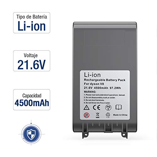 FirstPower Batería de Repuesto para Dyson V8 4.5Ah 21.6V Compatible con Dyson V8 Absolute Fluffy Animal Absolute Motorhead Fluffy SV10, con Prefiltros, Posfiltro, Cepillo y Destornillador